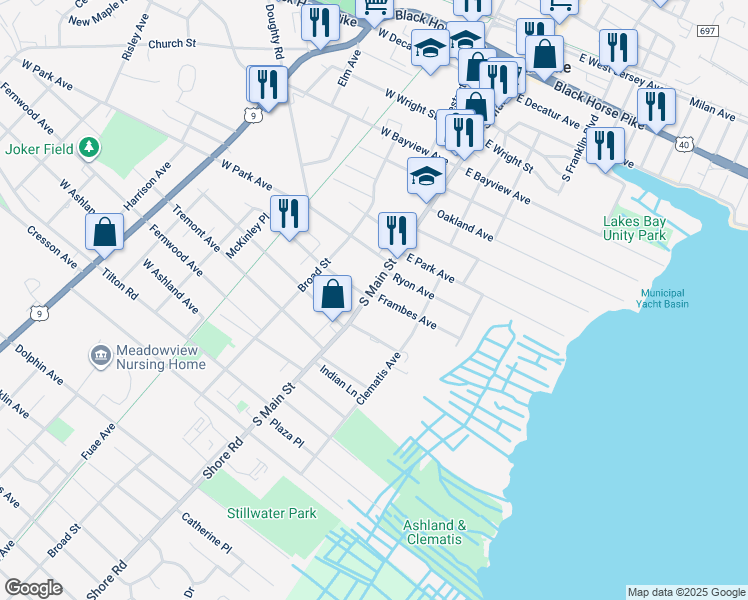 map of restaurants, bars, coffee shops, grocery stores, and more near 1000 South Main Street in Pleasantville