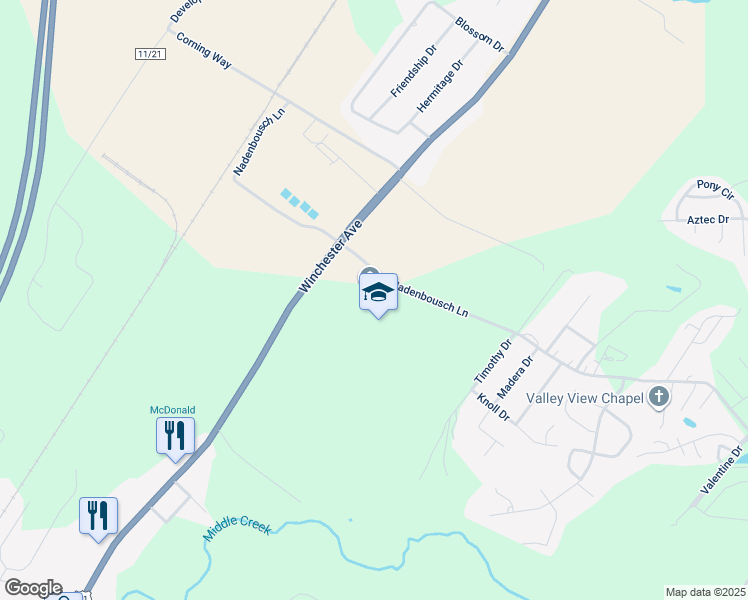 map of restaurants, bars, coffee shops, grocery stores, and more near 140 Nadenbousch Lane in Martinsburg