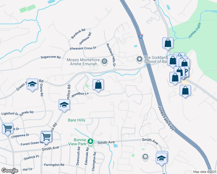 map of restaurants, bars, coffee shops, grocery stores, and more near 11A Friendswood Court in Baltimore