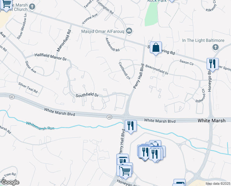 map of restaurants, bars, coffee shops, grocery stores, and more near 4416 Southfield Drive in Nottingham