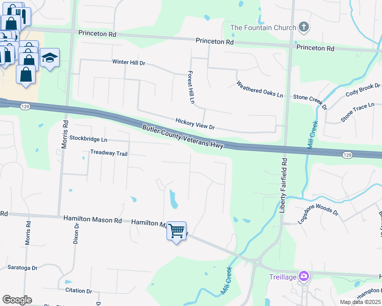 map of restaurants, bars, coffee shops, grocery stores, and more near 5154 Chestnut Oak Court in Hamilton