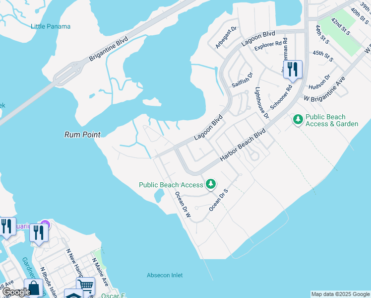 map of restaurants, bars, coffee shops, grocery stores, and more near 5a Ontario Drive in Brigantine