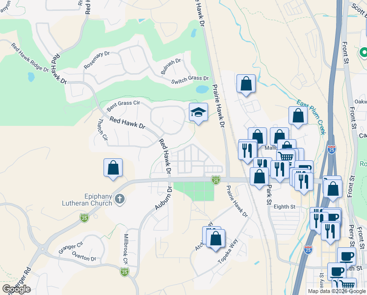 map of restaurants, bars, coffee shops, grocery stores, and more near 1523 Dawson Butte Way in Castle Rock