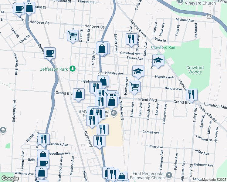 map of restaurants, bars, coffee shops, grocery stores, and more near 10 Bender Avenue in Hamilton