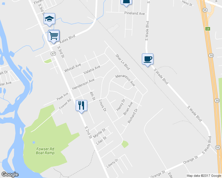 map of restaurants, bars, coffee shops, grocery stores, and more near 514 Menantico Avenue in Millville