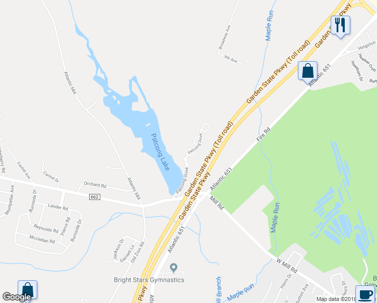map of restaurants, bars, coffee shops, grocery stores, and more near Cortland Court in Egg Harbor Township