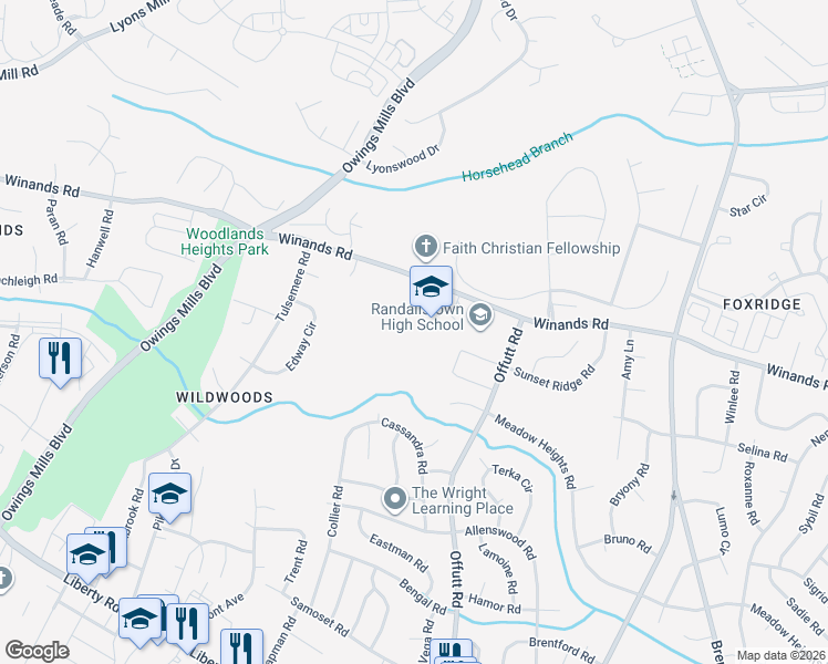 map of restaurants, bars, coffee shops, grocery stores, and more near 4000 Offutt Road in Randallstown