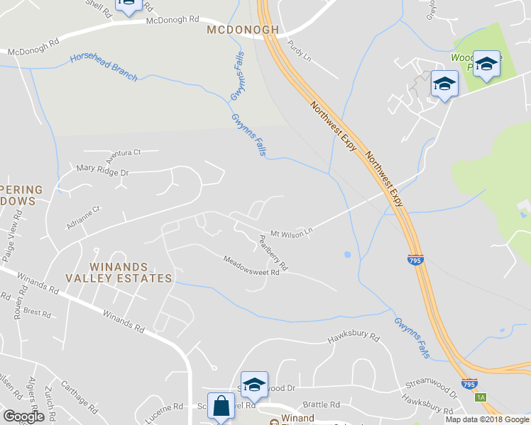 map of restaurants, bars, coffee shops, grocery stores, and more near 8327 Prairie Rose Place in Pikesville