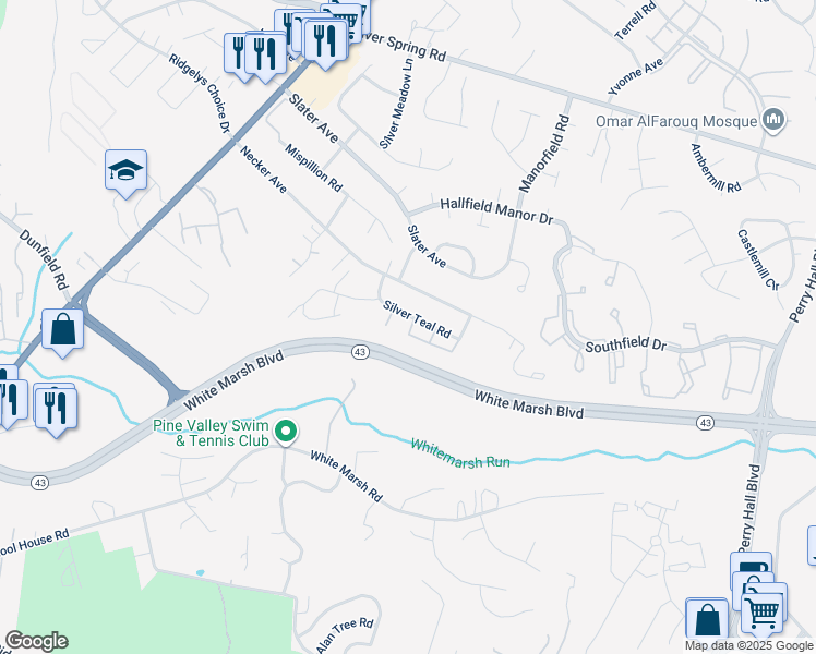 map of restaurants, bars, coffee shops, grocery stores, and more near 4409 Cole Farm Road in Nottingham