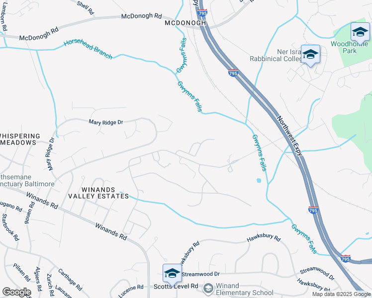 map of restaurants, bars, coffee shops, grocery stores, and more near 8402 Prairie Rose Place in Pikesville