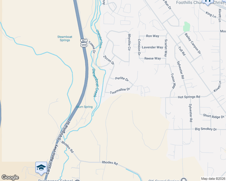 map of restaurants, bars, coffee shops, grocery stores, and more near 14065 Tourmaline Drive in Reno