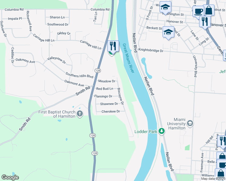 map of restaurants, bars, coffee shops, grocery stores, and more near 27 Red Bud Lane in Hamilton