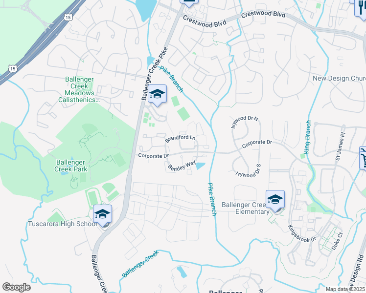 map of restaurants, bars, coffee shops, grocery stores, and more near 5441 Lyndale Way in Frederick