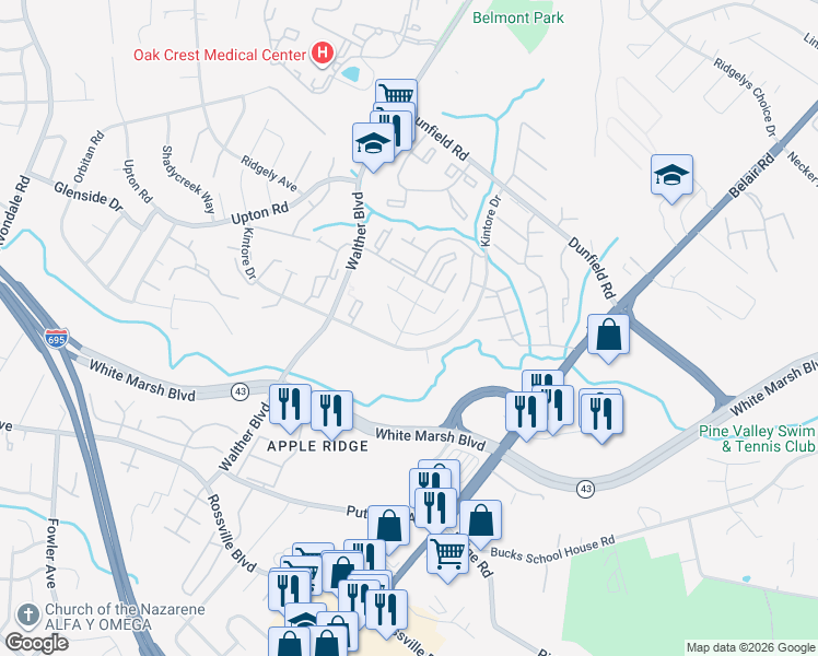 map of restaurants, bars, coffee shops, grocery stores, and more near 3502 Moultree Place in Carney
