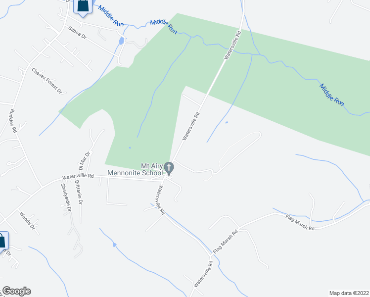 map of restaurants, bars, coffee shops, grocery stores, and more near 7001 Watersville Road in Mount Airy