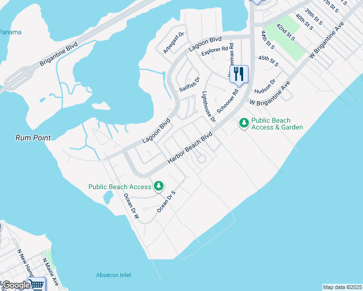 map of restaurants, bars, coffee shops, grocery stores, and more near 4901 Harbor Beach Boulevard in Brigantine