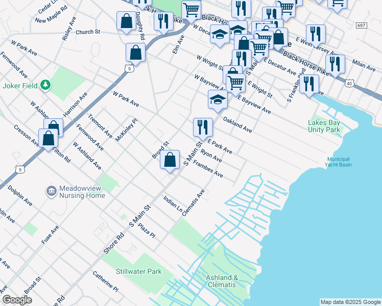 map of restaurants, bars, coffee shops, grocery stores, and more near 1000 South Main Street in Pleasantville