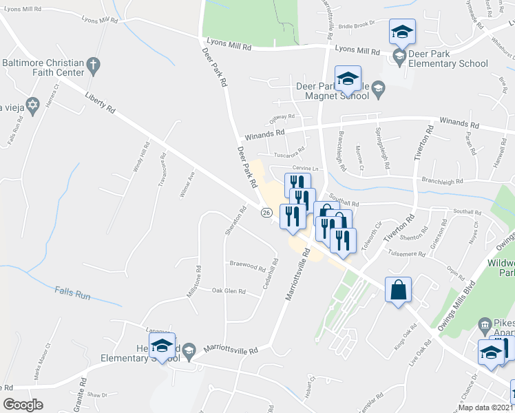map of restaurants, bars, coffee shops, grocery stores, and more near 9962 Liberty Rd in Randallstown