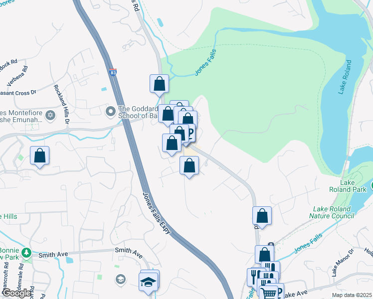 map of restaurants, bars, coffee shops, grocery stores, and more near 1407 Clarkview Road in Baltimore