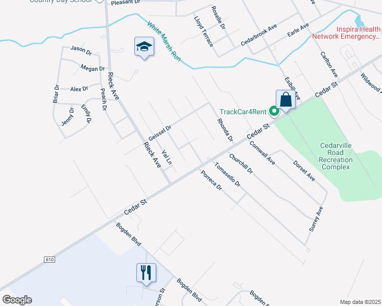 map of restaurants, bars, coffee shops, grocery stores, and more near 1300 Cedar Street in Millville