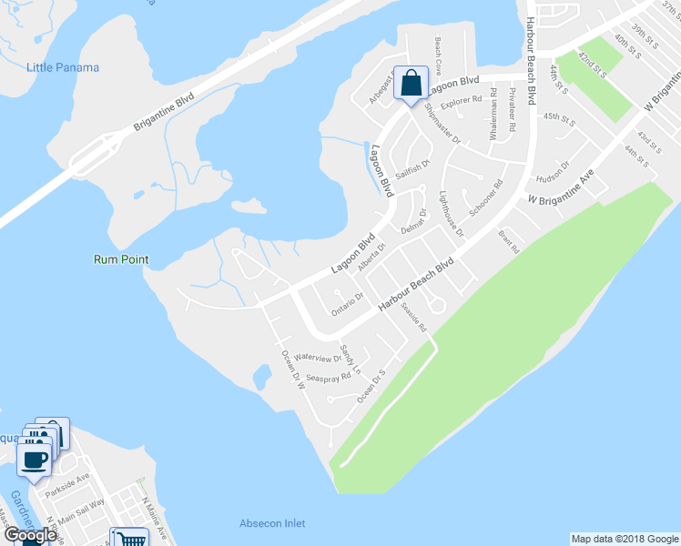 map of restaurants, bars, coffee shops, grocery stores, and more near 700 Lagoon Boulevard in Brigantine