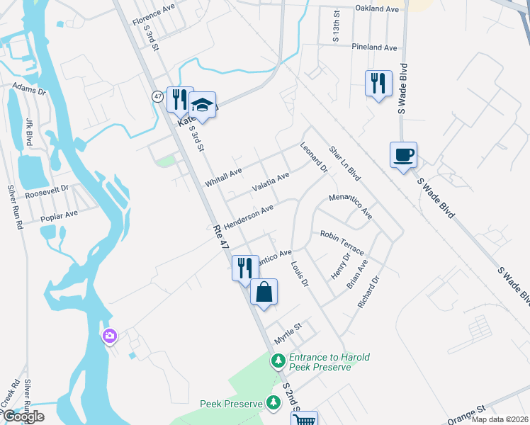 map of restaurants, bars, coffee shops, grocery stores, and more near 404 Henderson Avenue in Millville