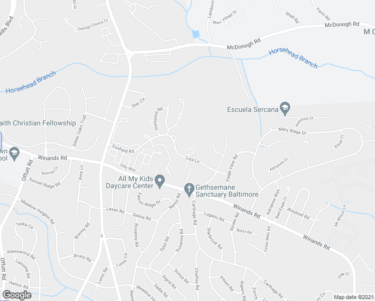 map of restaurants, bars, coffee shops, grocery stores, and more near 2 Arabian Court in Randallstown