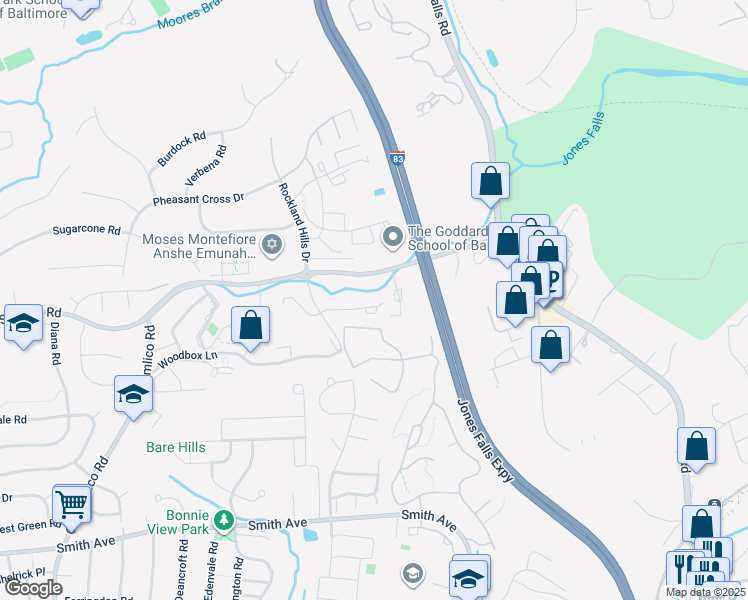 map of restaurants, bars, coffee shops, grocery stores, and more near 7252 Brookfalls Terrace in Baltimore