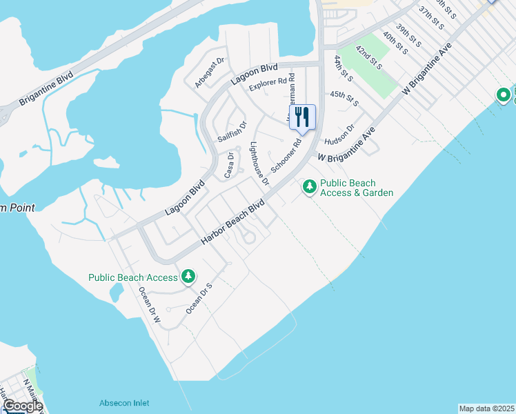 map of restaurants, bars, coffee shops, grocery stores, and more near 4901 Harbor Beach Boulevard in Brigantine