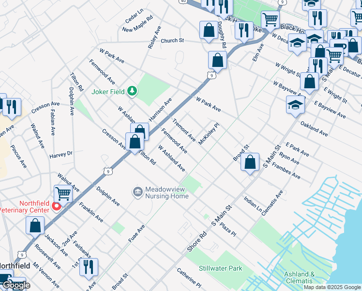map of restaurants, bars, coffee shops, grocery stores, and more near 1207 McKinley Avenue in Pleasantville