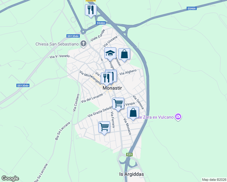 map of restaurants, bars, coffee shops, grocery stores, and more near 109 Via Nazionale in Monastir
