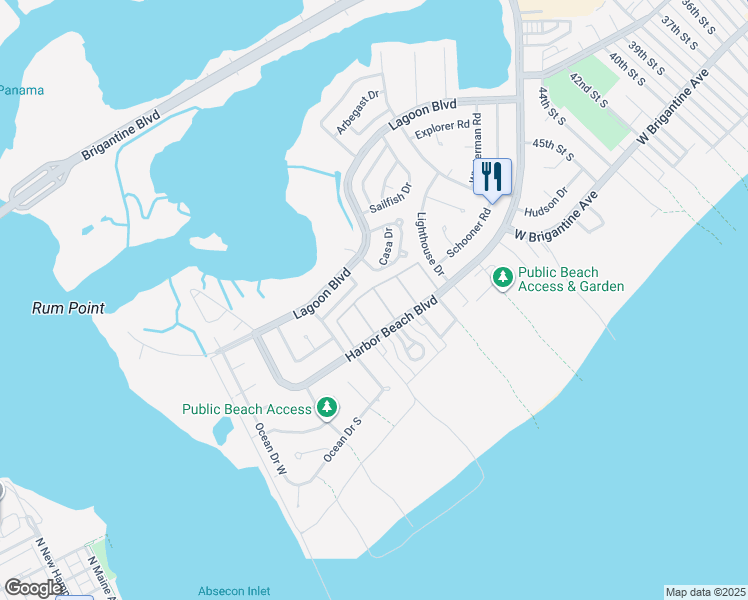 map of restaurants, bars, coffee shops, grocery stores, and more near 4901 Harbor Beach Boulevard in Brigantine