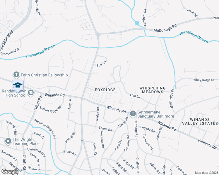 map of restaurants, bars, coffee shops, grocery stores, and more near 4234 Red Ridge Way in Randallstown