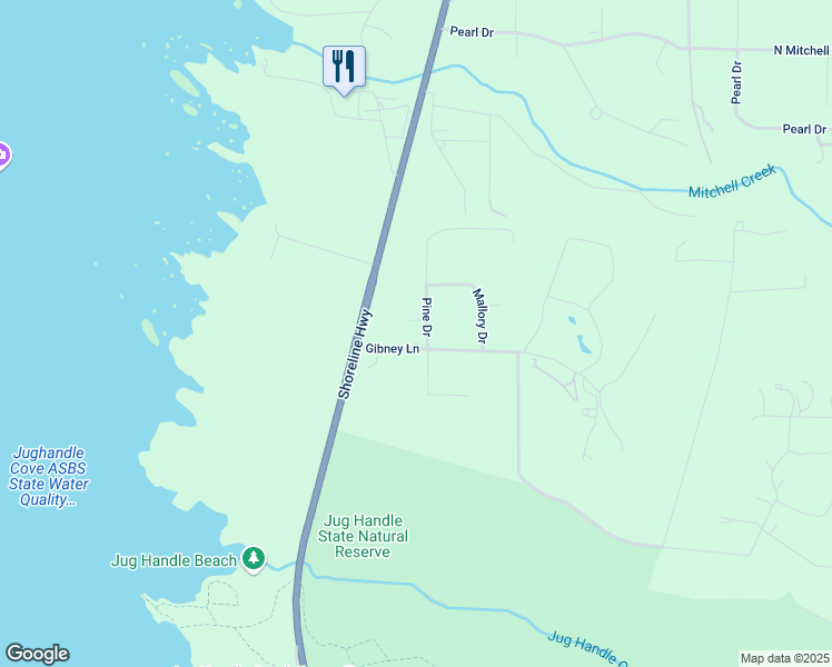 map of restaurants, bars, coffee shops, grocery stores, and more near 16500 Pine Drive in Fort Bragg