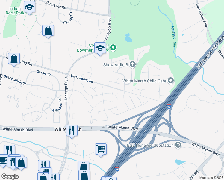 map of restaurants, bars, coffee shops, grocery stores, and more near 5006 Tartan Hill Road in Perry Hall