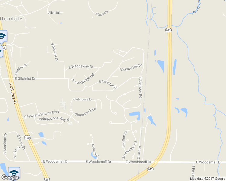 map of restaurants, bars, coffee shops, grocery stores, and more near 119 Southglen Road in Terre Haute