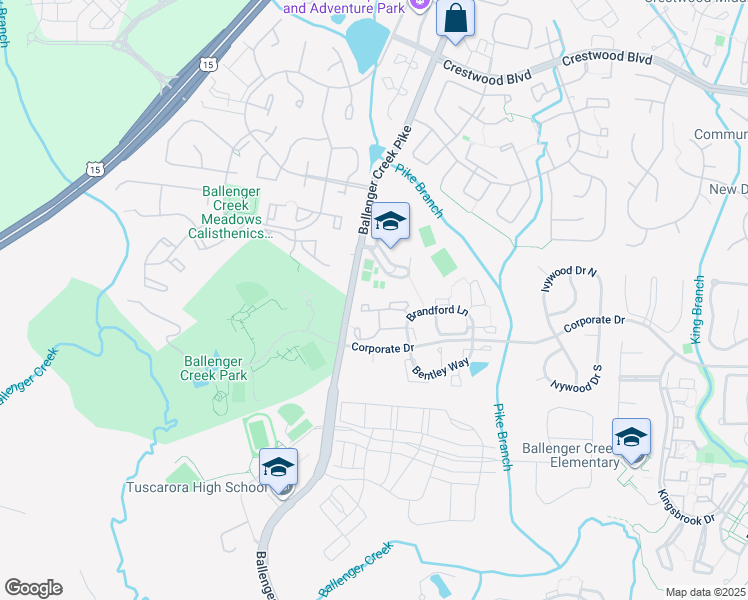 map of restaurants, bars, coffee shops, grocery stores, and more near 6508G Wiltshire Drive in Frederick