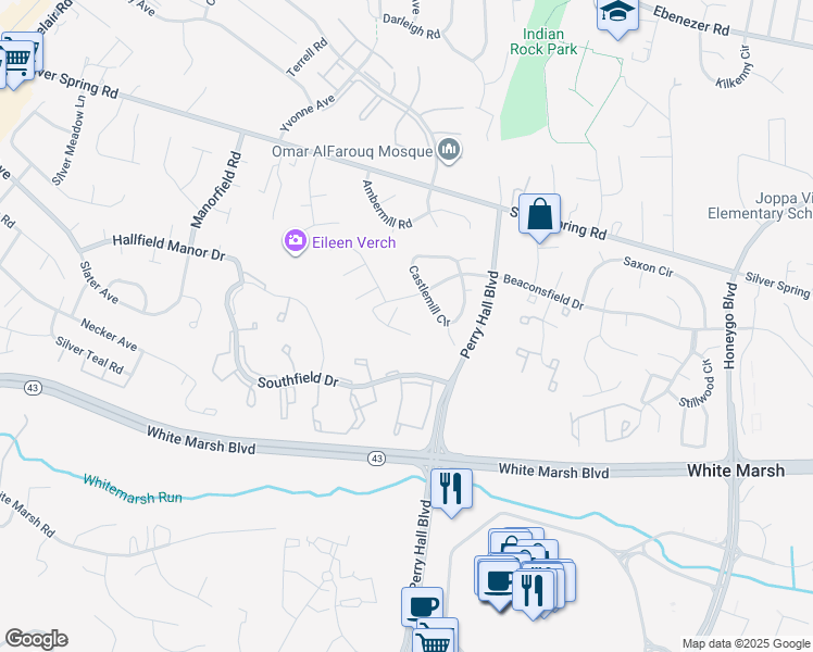 map of restaurants, bars, coffee shops, grocery stores, and more near 8513 Rhuddlan Road in Nottingham