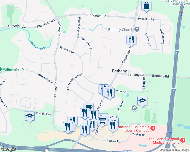 map of restaurants, bars, coffee shops, grocery stores, and more near 7350 Canterbury Court in Butler County