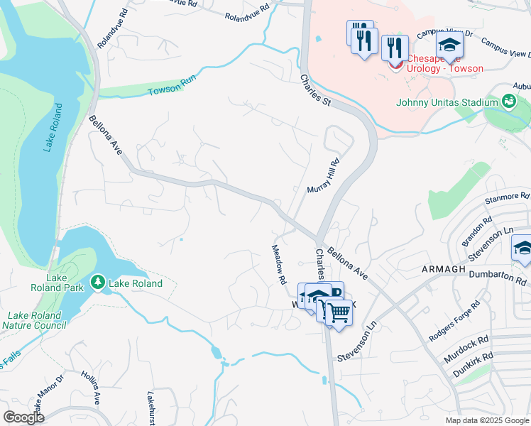 map of restaurants, bars, coffee shops, grocery stores, and more near 7108 Bellona Avenue in Baltimore