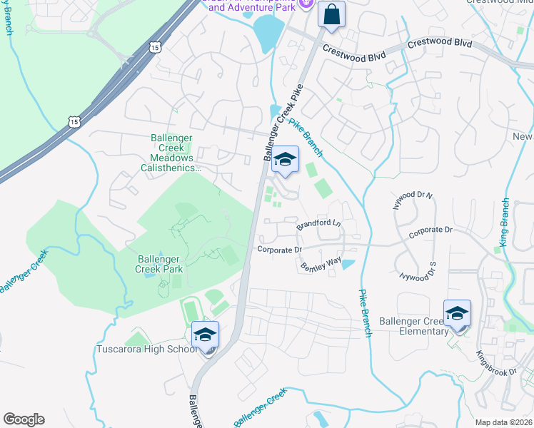 map of restaurants, bars, coffee shops, grocery stores, and more near 6506 Wiltshire Drive in Frederick