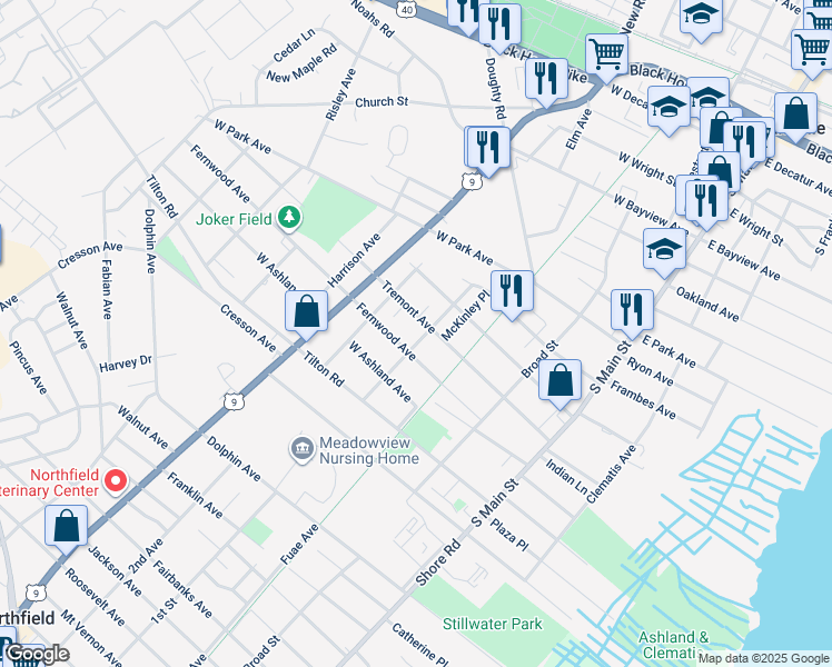 map of restaurants, bars, coffee shops, grocery stores, and more near 1207 McKinley Avenue in Pleasantville