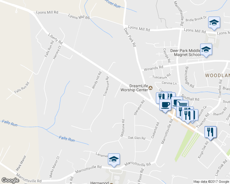 map of restaurants, bars, coffee shops, grocery stores, and more near 4408 Wilmar Avenue in Randallstown