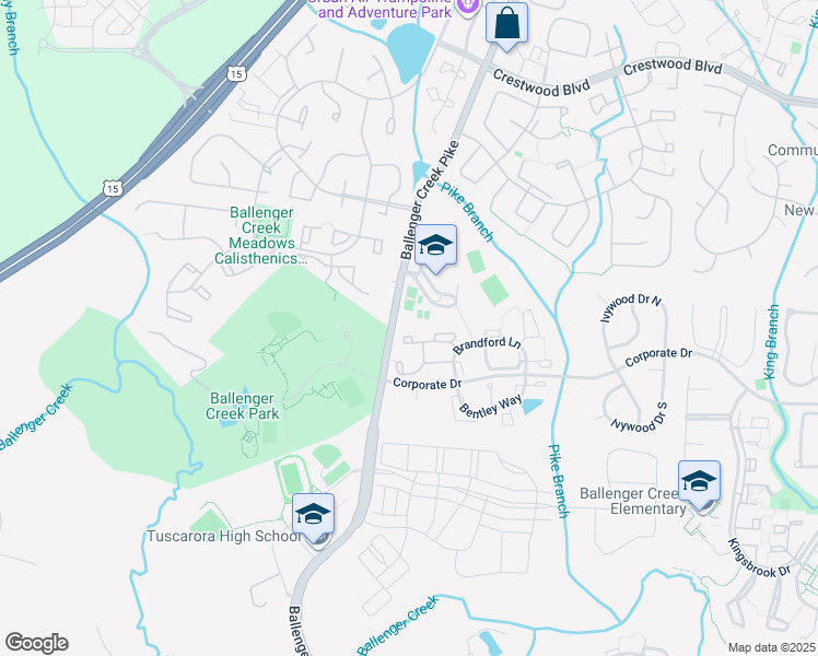 map of restaurants, bars, coffee shops, grocery stores, and more near 6508B Wiltshire Drive in Frederick