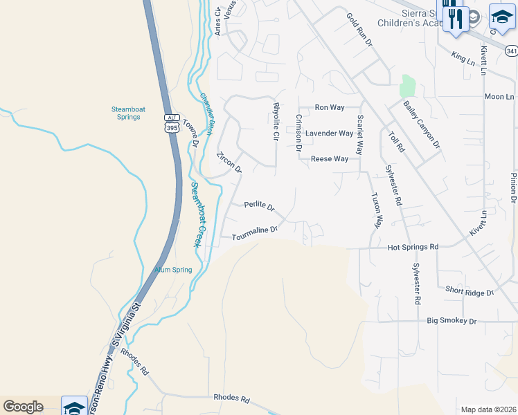 map of restaurants, bars, coffee shops, grocery stores, and more near 14075 Perlite Drive in Reno