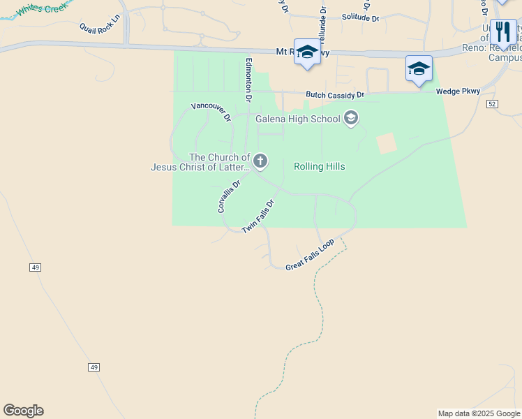 map of restaurants, bars, coffee shops, grocery stores, and more near 4140 Twin Falls Drive in Reno