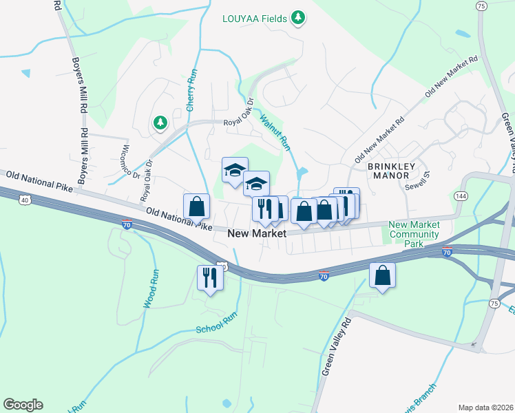 map of restaurants, bars, coffee shops, grocery stores, and more near 93 West Main Street in New Market