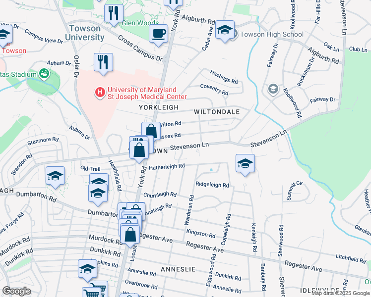 map of restaurants, bars, coffee shops, grocery stores, and more near 7211 Oxford Road in Baltimore