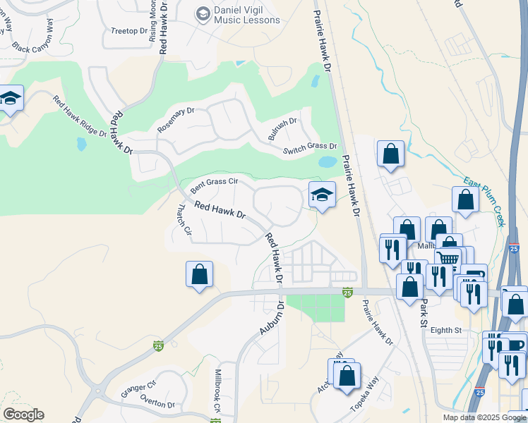 map of restaurants, bars, coffee shops, grocery stores, and more near 1771 Cooper Court in Castle Rock