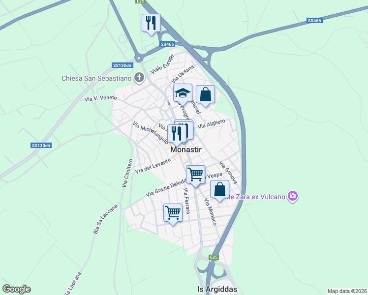 map of restaurants, bars, coffee shops, grocery stores, and more near 109 Via Nazionale in Monastir